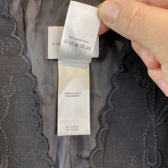 Emma James Blazer Womens 14 Black Embroidered Linen Button Up Lined V Neck NWT - Picture 7 of 13